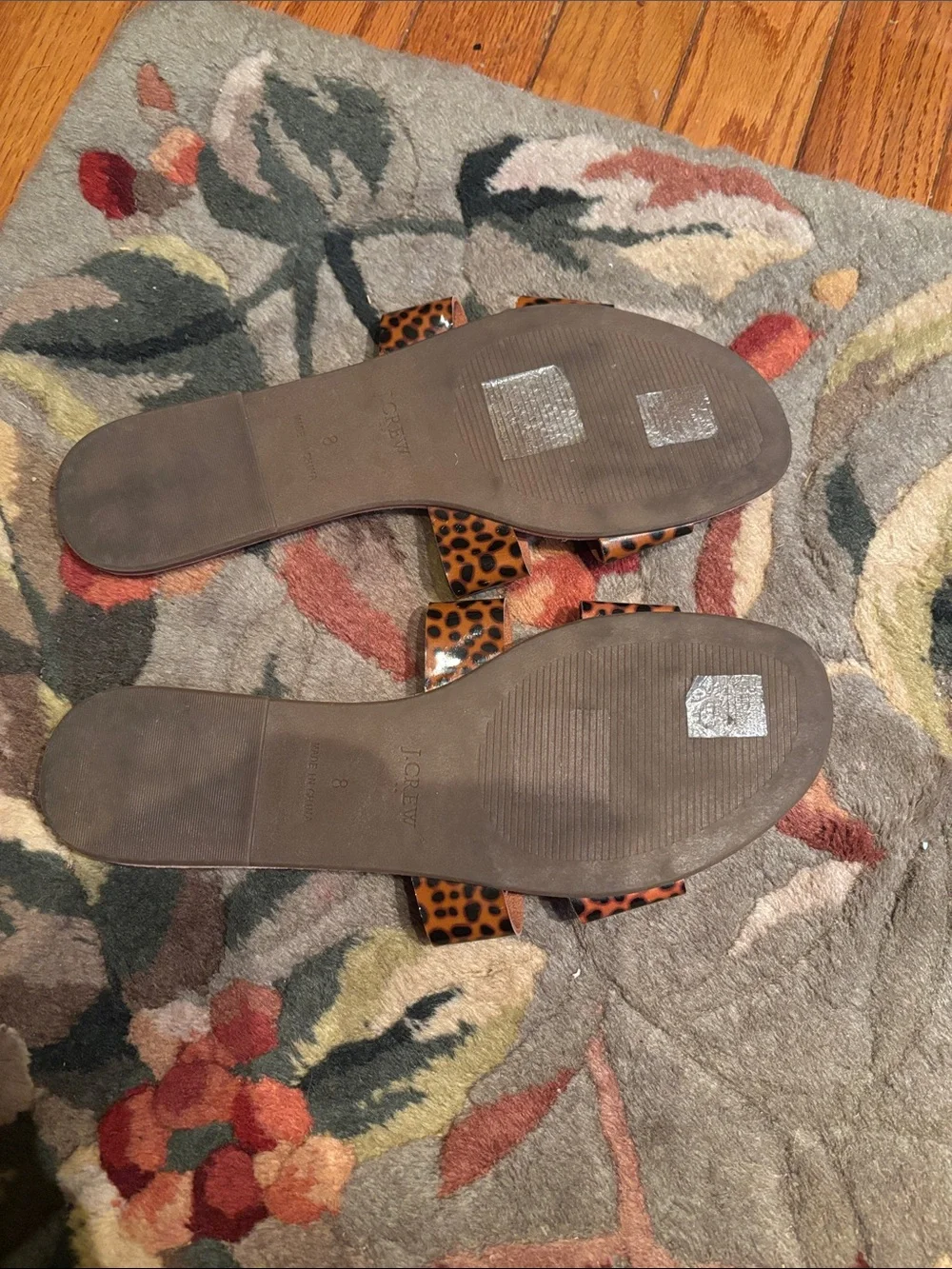 J. Crew Leopard-Print Patent Slide Sandals - Tan and Black